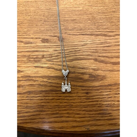 Disney Necklace Mickey Mouse Crystal Cinderella Castle Dangle - Picture 2 of 2